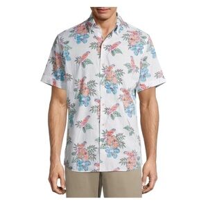 IZOD Men's Short Sleeve Dockside Chambray Patterned Shirt